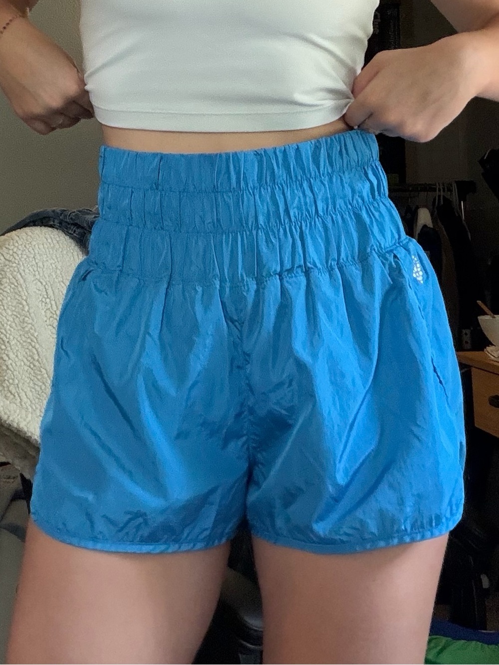 FP Movement Bright Blue Smocked High-Waist The Way Home Shorts